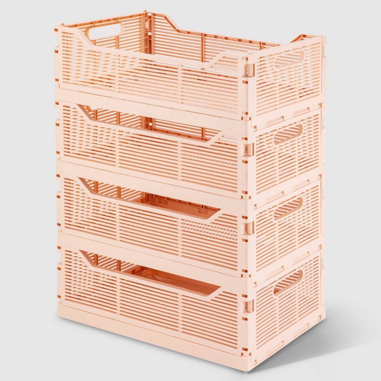 VUSIGN Medium Collapsible Storage Crates – Pink, 12.2″ x 8.2″ x 5″ Folding Plastic Bins for Home & Office Organization – 4-Pack